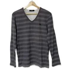 Burberry Black Label(バーバリーブラックレーベル) 長袖Tシャツ サイズ2 M メンズ - グレー×ダークグレー Vネック/ボーダー