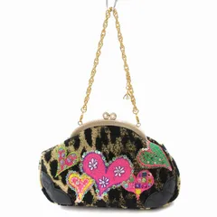 シンクビー! Think Bee タグ付き チェーンハンドバッグ がま口 ビジュー ハート 刺繍 総柄 ミニ 黒 ブラック ベージュ /AE