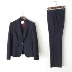 50【極美品】組曲 クミキョク パンツスーツ セットアップスーツ 2 YUNSA生地 9号 M 濃紺 ストライプ KUMIKYOKU ★極美品★
