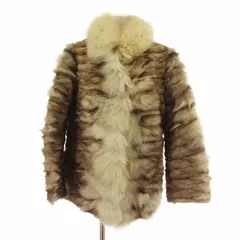 ノーブランド ファーコート アウター 毛皮 フォックス ミドル 11 L 茶色 ブラウン 白 ホワイト /XZ ■GY18