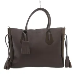 ロンシャン LONGCHAMP ペネロペ ハンドバッグ トート 肩掛け レザー 革 スエード 切替 型押しロゴ タッセル 裏地レオパード柄 茶 ブラウン /GV ■GY18