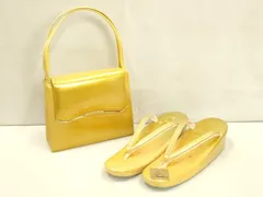 平和屋着物▼和装小物　和装バッグ・草履セット　ハンドバッグ　エナメル　ラインストーン　螺鈿　舞蝶　逸品　未使用　AABE9126ay