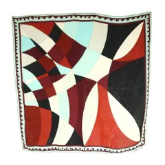 エミリオプッチ EMILIO PUCCI スカーフ 総柄 シルク マルチカラー 赤 レッド 黒 ブラック /SS ■OS