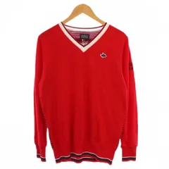 パーリーゲイツ PEARLY GATES ニット セーター 長袖 Vネック ロゴ ワッペン 5 赤 053-170319 /BM