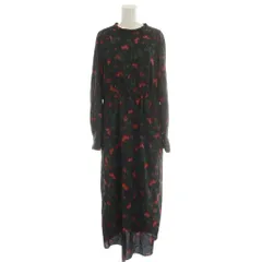 イエナ IENA ワンピース 38 黒 花柄 ラウンドネック ロング マキシ 長袖 /NS