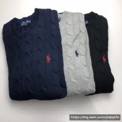 ポロ ラルフローレン ケーブル編み ニット L ネイビー