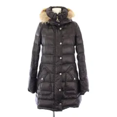 バーバリーブルーレーベル BURBERRY BLUE LABEL ダウンコート アウター ナイロン ロング丈 フード ラクーンファー 装飾 ロゴ 刺繍 38 黒 ブラック /BB