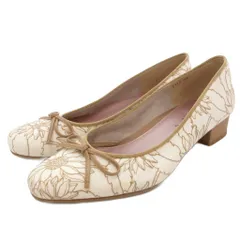 銀座かねまつ GINZA Kanematsu MISS SLENDER パンプス 23cm シューズ ローヒール 花柄 刺繍 リボン 白 ホワイト ベージュ /AE