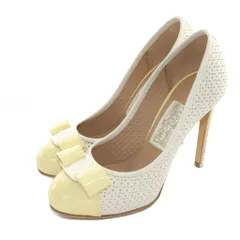 サルヴァトーレフェラガモ Salvatore Ferragamo パンプス ヴァラリボン ハイヒール パンチング パテントレザー エナメル 切替 4.5 21.5cm アイボリー /AS ■OS