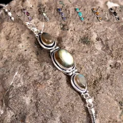 3つの天然石のシルバー ブレスレット / ブレスレット 天然石 パワーストーン アクセサリ 腕輪 シルバー