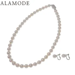 パール ネックレス＆イヤリング K14 ホワイトゴールド WG シルバー SV ネックレス 花珠真珠 アコヤ真珠 ジュエリー アクセサリー ペンダント セット売り シルバー銀 ホワイト白 レディース 40802151503【中古】【アラモード】