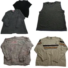 古着卸 まとめ売り セーター MIX 5枚セット (メンズ 2XL /3XL ) Ｖネック ベスト クルーネック ニット ライン系 中古 古着 ND3961