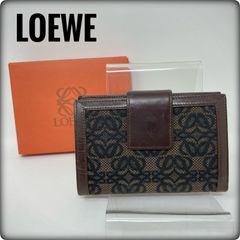 LOEWE ロエベ 総柄 キャンバス レザー がま口 二つ折り財布 ブラウン