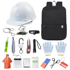 防災リュック 避難グッズ 防災グッズ 一次避難用 災害対策リュック 非常持ち出し袋 緊急避難セット ヘルメット付き 一人用 地震 台風 停電対策 ブラック★m