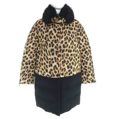 美品△MONCLER GAMME ROUGE モンクレール ガムルージュ FLAVIENNE ロゴ金具 ラムファー付き レオパードプリント ロング ダウンコート ベージュ ブラック 1 イタリア製 レディース