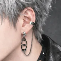 共犯者｜ガンメタの手錠とチェーンが絡み合うイヤーカフ／ヤンデレ 量産型 地雷系 メンズ ユニセックス シルバー モノトーン ダークアクセ クール カップルアイテム フェティッシュ モード 束縛 錠前 南京錠 チェーン  メンズ イヤリング ノンホールピアス