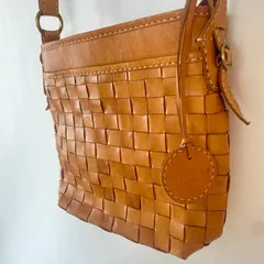 【美品】ズッケロフィラート　牛革　編み込み　ショルダーバッグ　キャメル　レーヨン