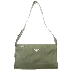 プラダ PRADA ナイロン ワンショルダーバッグ ナイロン × レザー スクエア イタリア製 カーキ