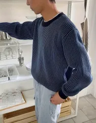 メンズ ストライプ ニット ブルー