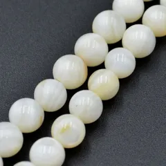 一連 約40cm シェルパール マーブルホワイト ラウンド 6mm 連売り シェル パール 貝 パワーストーン ブレスレット 天然石 ビーズクラブ