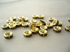 ビーズクラブ ロンデル メタルビーズ 金 平型 黒 45個 6mm メタルビーズ ブレスレット 金具 金属ビーズ パーツ