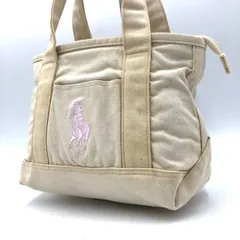 ポロラルフローレン トートバッグ ビッグポニー 刺繍 白 ピンク 肩掛け ファスナー