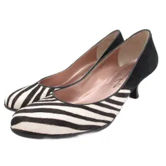 銀座かねまつ GINZA Kanematsu パンプス ラウンドトゥ ローヒール ゼブラ柄 23.5cm 黒 ブラック 白 ホワイト ■YHS9