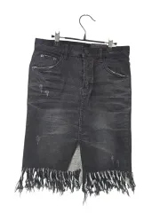 ブラックデニムフリンジミディスカート
