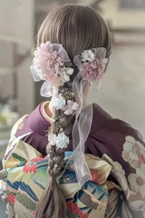 成人式　髪飾り　卒業式　結婚式　リボン　ピンク　ドライフラワー　ヘッドドレス