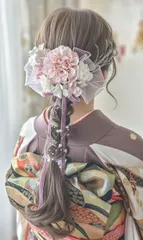 成人式　髪飾り　卒業式　結婚式　リボン　ピンク　ドライフラワー　ヘッドドレス