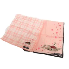 バーバリー BURBERRY 2点 セット まとめ ハンカチ スカーフ チェック柄 桜柄 刺繍 ピンク ■OM