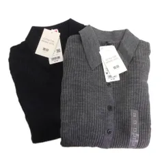 ユニクロ UNIQLO タグ付き 2点セット メリノリブポロカーディガン 長袖 ウール 469483 紺 ネイビー グレー M ■OM