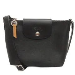 ロンシャン LONGCHAMP ショルダーバッグ 舟形 斜め掛け ロゴ レザー シティ 黒 ブラック 鞄