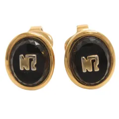 ニナリッチ NINA RICCI オーバル イヤリング NRロゴ クリップ式 ストーン ゴールドカラー アクセサリー ■GY99
