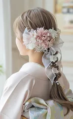 成人式　髪飾り　卒業式　結婚式　リボン　ピンク　ドライフラワー　ヘッドドレス　ヘッドパーツ