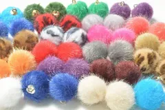 ファーボールチャーム 7色アソート ミックス 各2個 レオパード ヒョウ柄 アニマル 17mm ラウンド ハンドメイド パーツ ビーズクラブ