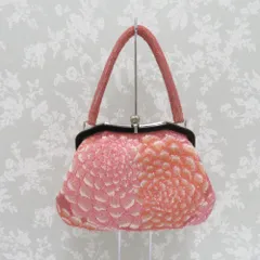 和装バッグ ビーズバッグ  白系  ピンク×オレンジ 花 ハンドバッグ パーティーバッグ レトロ 着物バッグ 洋装 和小物