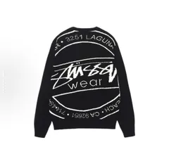 【新品未使用】2025秋冬新作 アドレスプリント ブラック ニット スウェットシャツ クルーネック ストリート カジュアル Stussy ステューシー ユニセックス トップス 男女兼用