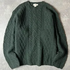 90s 巨人タグ J.CREW ウール フィッシャーマン ニット セーター L / Jクルー 90年代 オールド アラン グリーン アランセーター