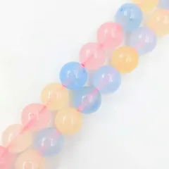 カルセドニー ミルキーミックス ラウンド 10mm 天然石 連売り 1連37cm 38粒 玉髄 ビーズ パワーストーン 青色 黄色 ピンク クリーム色 ハンドメイドパーツ ブレスレット 開運 ネックレス ピアス リング ビーズクラブ