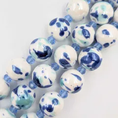 陶器ビーズ しずく プリント ブルー 約16mm 1連 約10玉 ハンドメイド素材 青 水色 ドロップ模様 陶磁器 セラミック 連売り アクセサリーパーツ ビーズクラブ