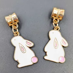 エナメルチャーム ウサギ カン付ロンデル付き ピンク ゴールド 6個 全長約31mm うさぎ メタルチャーム アクセサリーパーツ ハンドメイド素材 ビーズクラブ
