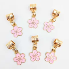エナメルチャーム 桜 カン付ロンデル付き ピンク ゴールド 6個 全長約24mm サクラ 花 メタルチャーム アクセサリーパーツ ハンドメイド素材 ビーズクラブ