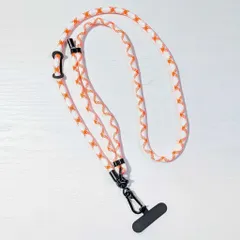 スマホショルダー オレンジ ホワイト ロングストラップ パラコード 1個 長さ調整可能 斜め掛け対応 ネックストラップ 落下防止 スマホアクセサリー ビーズクラブ