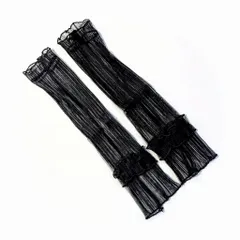 アームカバー レース生地 ブラック 涼しい 48cm ゆったり 腕カバー 黒色 ロング丈 ひんやり 無地 かわいい 日除け スポーツ おしゃれ レディース ビーズクラブ