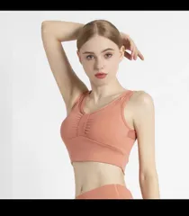 土日発送OK オレンジ　ヨガ ブラ トップ 長め　メール便ok クロップ 細見せスッキリ 吸湿 速乾 スポーツブラ ランニング フィットネス ジョギング ピラティス