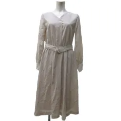 インデックス INDEX ワンピース Vネック 長袖 ベルト付き Aラインシルエット ミモレ丈 ピンクベージュ M