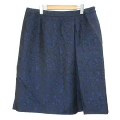 アリスバーリー Aylesbury 美品 大きいサイズ ジャガードスカート 台形 タック ひざ丈 花柄 19 5L相当 黒 ブルー /X