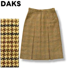 ダックス DAKS ひざ丈 ガンクラブチェック ボックスプリーツ ウール スカート 千鳥格子柄 ハウンドトゥース ベージュ レディース ♪