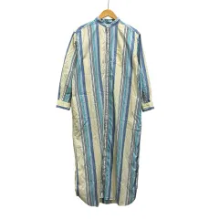 ビームスボーイ BEAMS BOY EXCLUSIVE FABRIC シャツワンピース 長袖 ロング丈 クルーネック ストライプ コットン 13-26-1256-195 青 ブルー 黄 イエロー 緑 グリーン 白 ホワイト